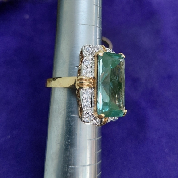 Statement COCKTAIL rings. Size 6.5, Emerald Cut Green/Blue Green Stone Gold Band - Picture 16 of 17